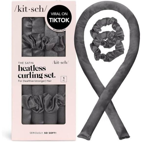 Satin Heatless Curling Headband Set for Hair, Perfect Curls - (Charcoal)